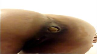 Wife struggles to poop in closeup