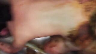 Woman eats shit from her ass in a bowl