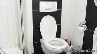 Cute skinny teen poops at home