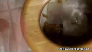 Curvy busty wife pooping at home