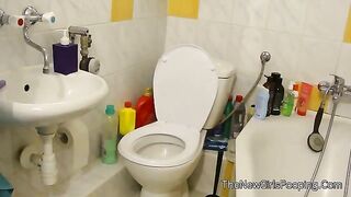Cute brunette girl poops