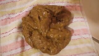 Girl squats and takes a huge shit on the floor