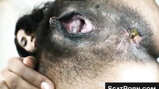Hot Latina babe with thick hairy pussy poops hard