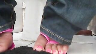 Pink toe nails babe pooping