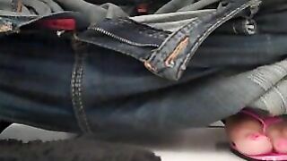 Pink toe nails babe pooping