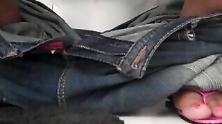 Pink toe nails babe pooping