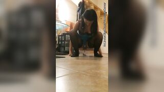 Naughty young girl poops in her living room