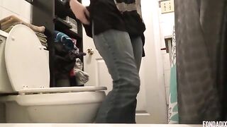 Hairy pussy lady pissing and pooping