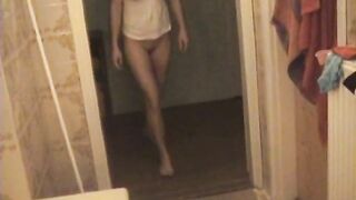 Beautiful tall sexy amateur lady poops in the toilet