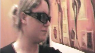 Chubby blonde girl poops in the toilet