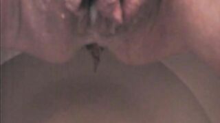 Blonde hot babe in stockings poop teasing