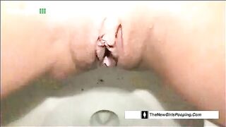 Shaved pussy brunette girl piss and poop