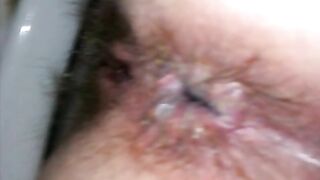 Hairy pussy and sexy booty hole closeup