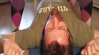 Husband tales big messy poop on his face