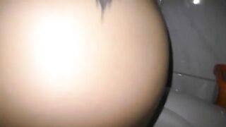 Beautiful tattooed brunette slut poops thick green load