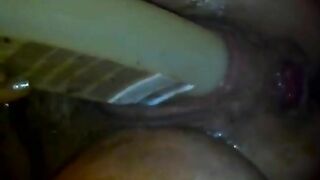 Amateur dirty poop covered wife banging with dildo and smearing shit