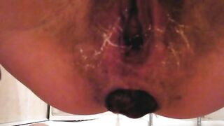 Hairy wife spread legs for poop show