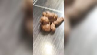 Cheeky busty blonde girl pooping