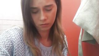 Beautiful girl pushing turd in the toilet