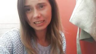 Beautiful girl pushing turd in the toilet