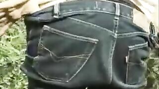 Two naughty hot chicks pooping in the forest