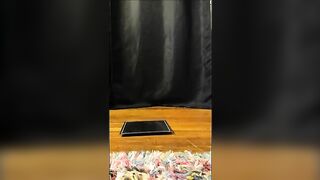 Sexy hot brunette girl teasing and pooping