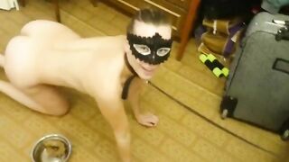 Masked slave doggy babe