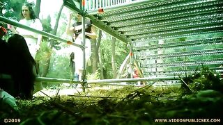 Drunk girl poops under the stairs stand