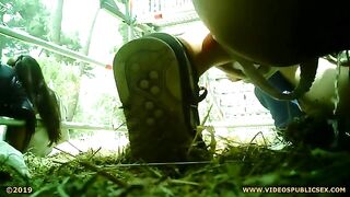 Drunk girl poops under the stairs stand