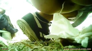 Drunk girl poops under the stairs stand