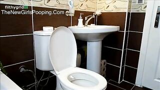 Skinny brunette girl teasing and pooping