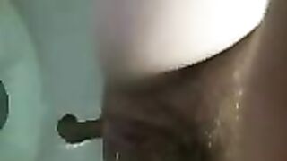 Mature lady with hairy pussy pooping