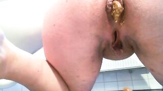 Mature fat woman shitting in doggy style