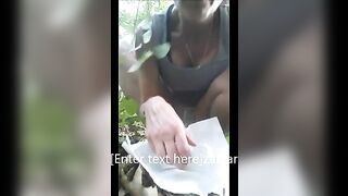 Busty hot chick pooping in the forest