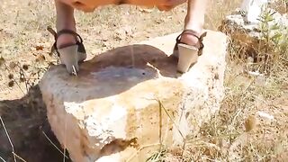 Pooping huge turd on a rock