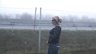 Amateur chubby lady pissing and pooping outdoor