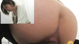 Hairy pussy Japanese girl poops heavily