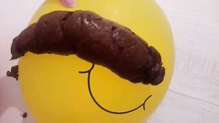 Girl squats and takes a huge shit on a yellow ball