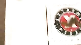 Woman takes a shit on a pizza box