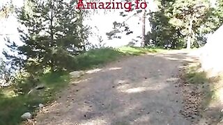 Big booty woman poops in the forest