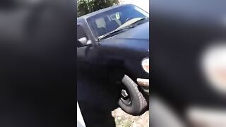 BBW slut pooping behind the truck