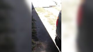 BBW slut pooping behind the truck
