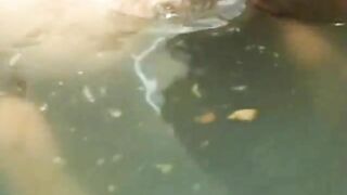 Eating and sucking poop in the water