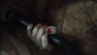 Shit covered babe using big dildo