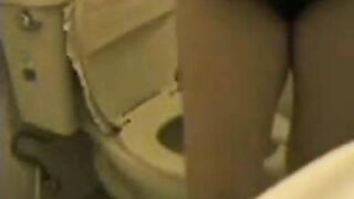 Hairy mature chubby lady poops in the toilet