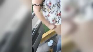 Chubby blonde milf pooping in the street