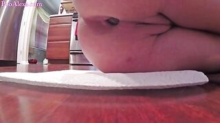 Lusty girl pooping big hard turd in closeup