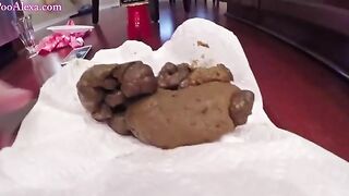 Lusty girl pooping big hard turd in closeup
