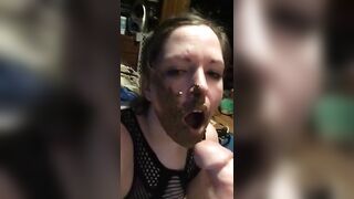 Slutty girl smearing and eating shit