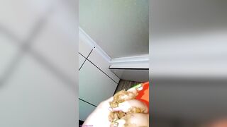 Cheeky ass girl poops in standing pose